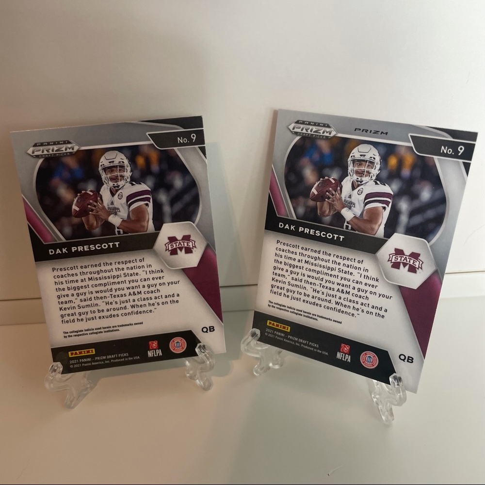 2021 Prizm Draft Dak Prescott Red Ice #9 Cracked Ice Panini Mississippi Two Card - Picture 7 of 9